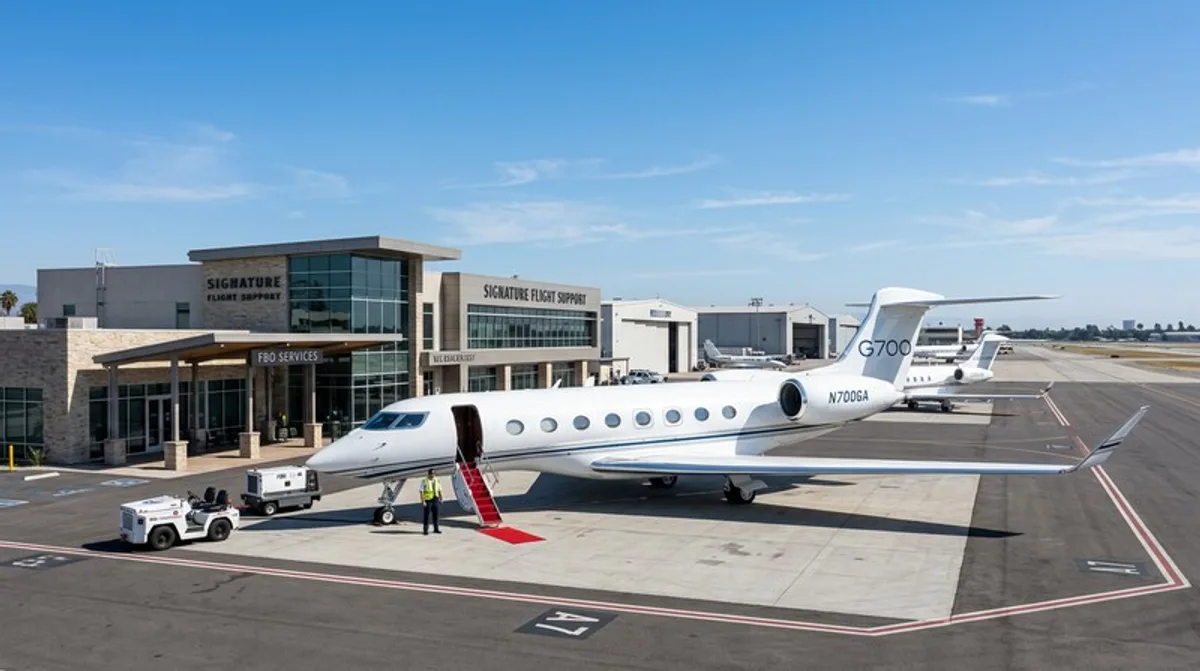 Elon Musk Gulfstream G700 Privatjet am FBO Terminal